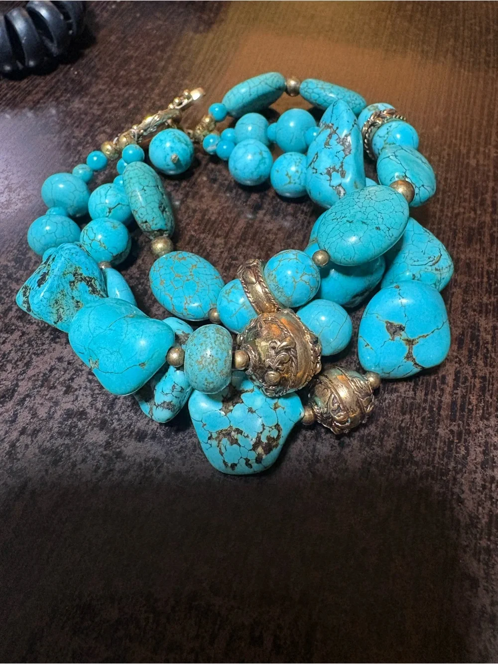 Barse Thialand, turquoises? Style bracelet. 3 strand (not a stretch bracelet)